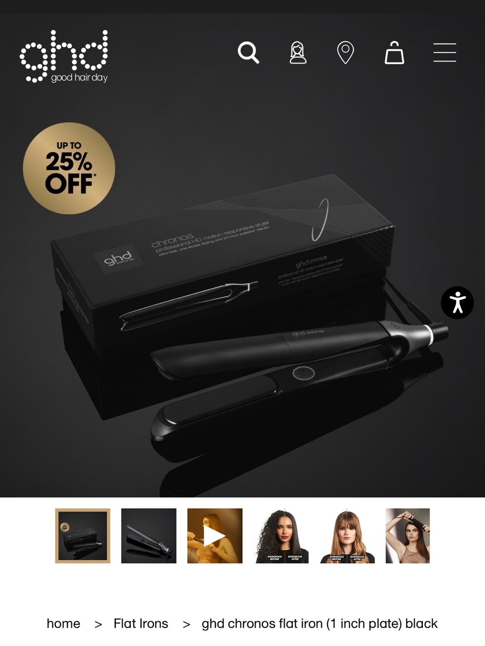 GHD CHRONOS FLAT IRON (1 INCH PLATE) BLACK NEVER USED STILL IN BOX